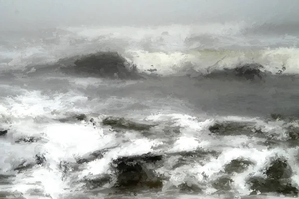 ウェーブのかかった海のデジタル絵画 — ストック写真