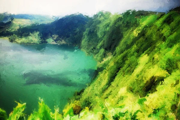 Pintura Digital Sete Cidades Sao Miguel Azores —  Fotos de Stock