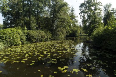 Landgoed Singraven, Hollanda - 31 Temmuz 2018: Singraven Emlak benzersiz olarak Denekamp köyü yakınındaki Dinkel boyunca yer almaktadır. Arazide var aralarında birçok özel listelenen yapı onurlu ev Singraven.