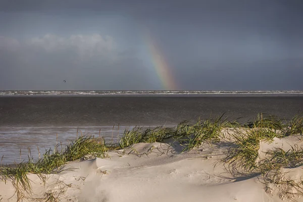 Arcobaleno Sulla Spiaggia San Pietro Ording Germania — Foto Stock