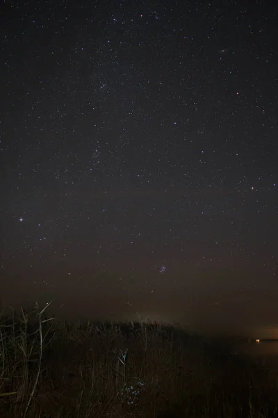 Cielo Notturno Fischland Germania Con Lattea Pleiadi Nebulosa Andromeda Costellazione — Foto Stock