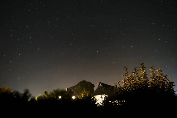 Céu Noturno Sobre Fischland Alemanha Com Láctea — Fotografia de Stock