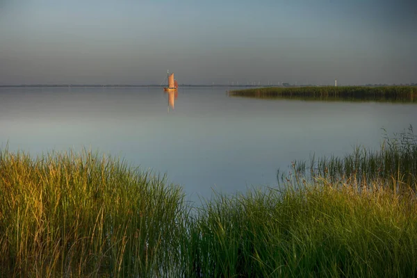 Bodden Fischland Alemania Con Barco Vela —  Fotos de Stock