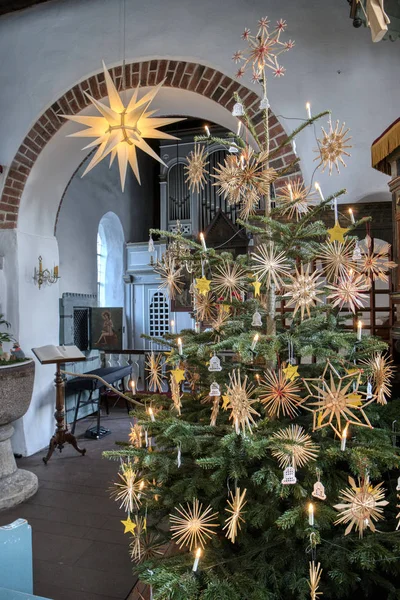 Amrum Duitsland Januari 2019 Kerstboom Kerk Van Nebel Het Eiland — Stockfoto