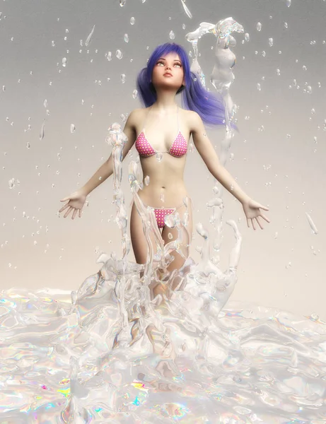 Rendering digitale 3D di una donna sotto la doccia — Foto Stock