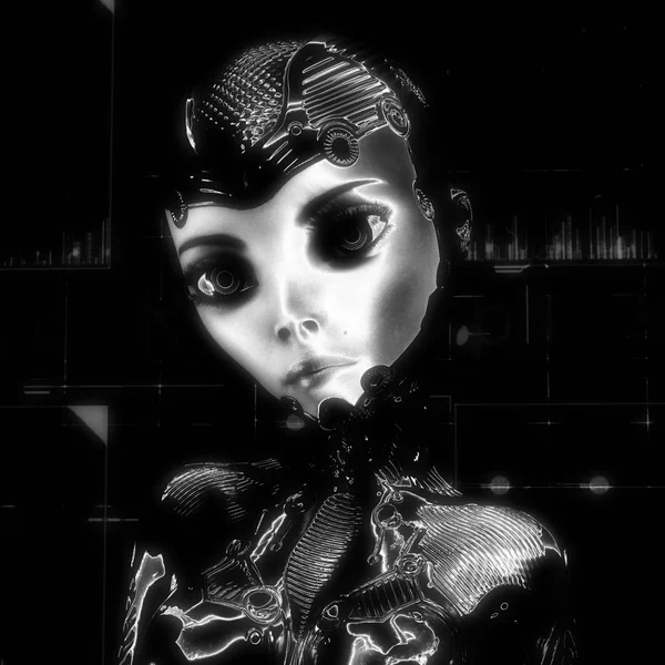 3D Illustratie van een vrouwelijke Cyborg — Stockfoto