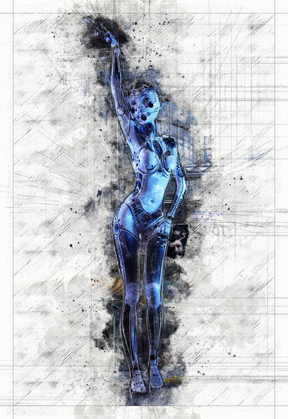 Digital artistic Sketch, based on a self-created 3D Illustration