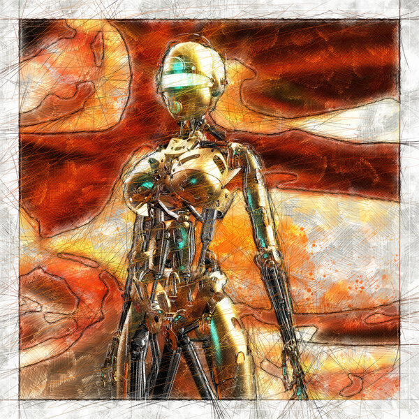 Digital artistic Sketch, based on a self-created 3D Illustration