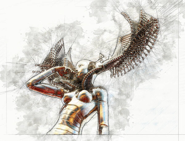 Digital artistic Sketch, based on a self-created 3D Illustration