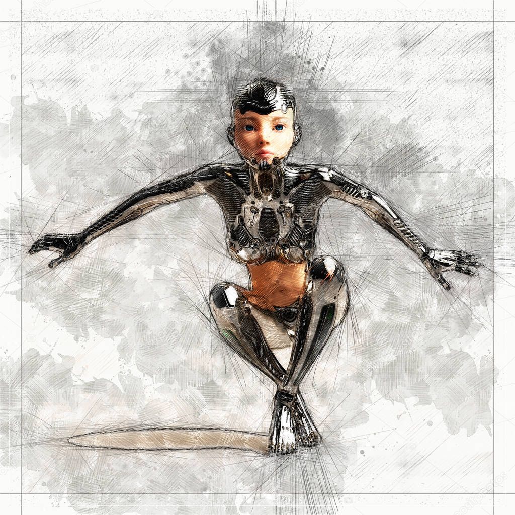 Digital artistic Sketch, based on a self-created 3D Illustration