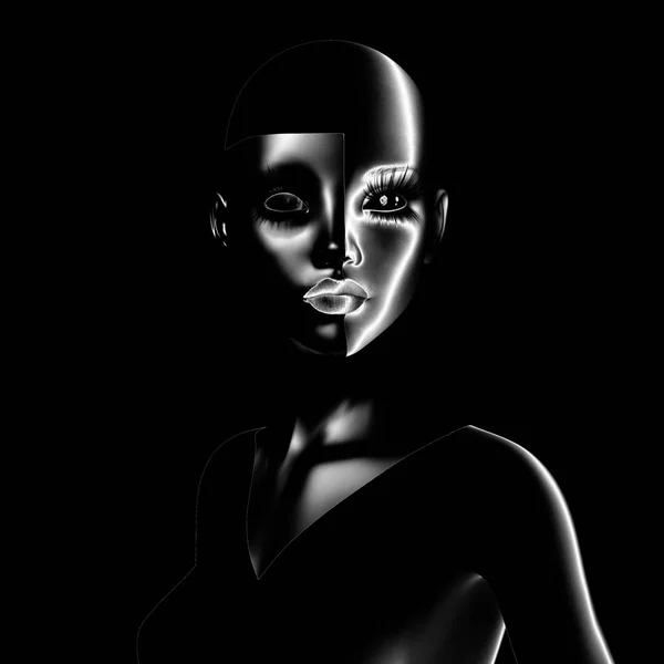 Ilustración digital 3D de una mujer en blanco y negro — Foto de Stock