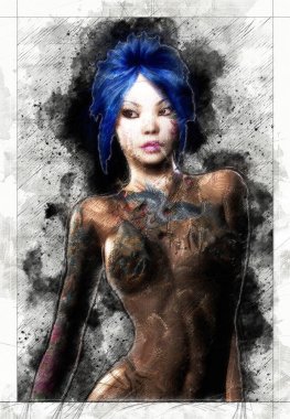 Dijital sanatsal Sketch, kendi yarattığı 3d İllüstrasyon dayalı