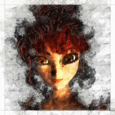 Dijital sanatsal Sketch, kendi yarattığı 3d İllüstrasyon dayalı