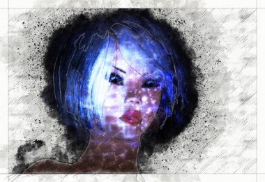 Dijital sanatsal Sketch, kendi yarattığı 3d İllüstrasyon dayalı