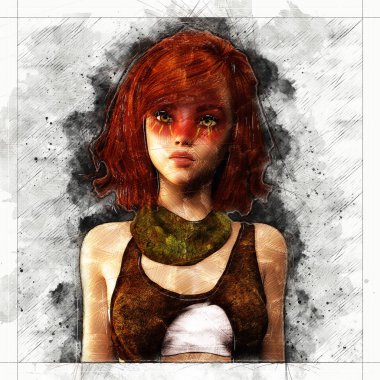 Dijital sanatsal Sketch, kendi yarattığı 3d İllüstrasyon dayalı