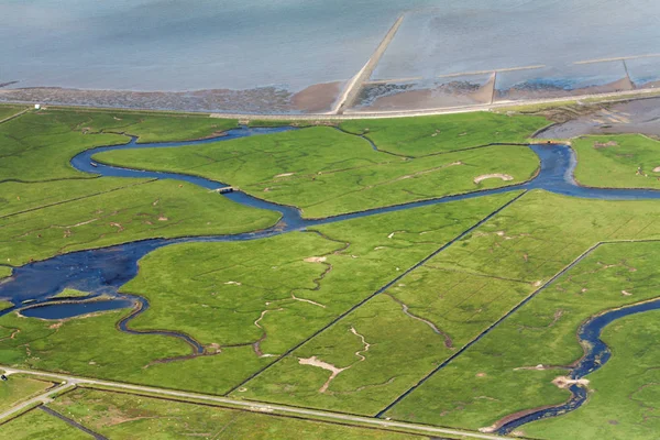 Hallig Hooge, Aerial Photo of the Schleswig-Holstein Wadden Sea — Stock Photo, Image