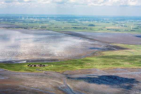 Hallig Oland, Foto aérea del mar de Schleswig-Holstein Wadden —  Fotos de Stock