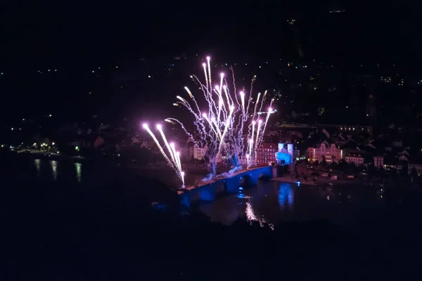 Kembang api di Heidelberg di Jerman pada malam hari — Stok Foto