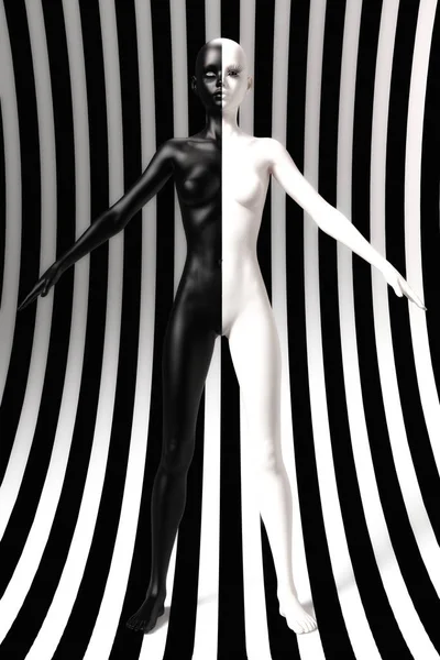 Cyfrowa ilustracja 3D kobiety w czerni i bieli — Zdjęcie stockowe