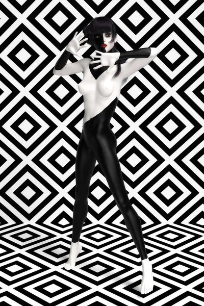 Ilustração digital 3D de uma fêmea em preto e branco — Fotografia de Stock