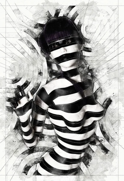 白黒の女性のデジタル3Dイラスト — ストック写真