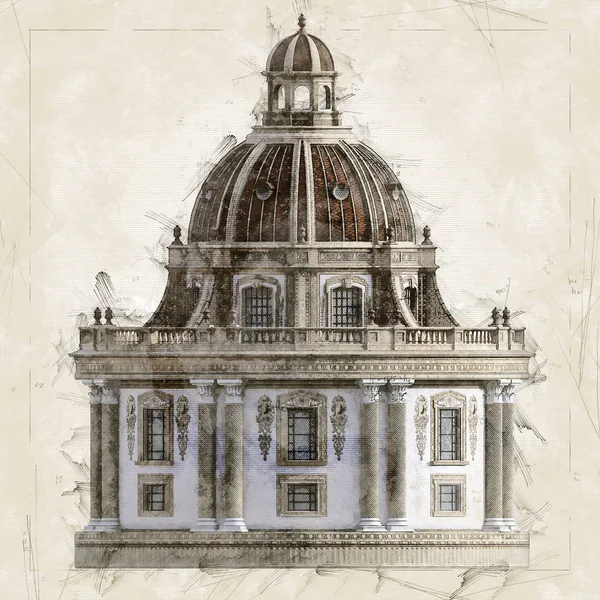 Ilustracja 3D fikcyjnego renesansowego budynku — Zdjęcie stockowe