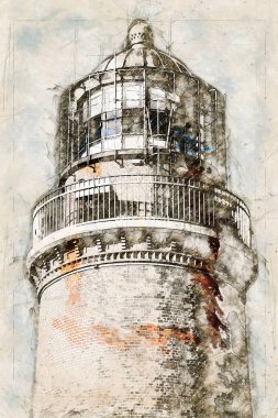 Almanya'da Darss bir Deniz Feneri Dijital sanatsal Sketch 