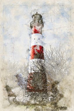 Almanca Westerhever bir Deniz Feneri Dijital sanatsal Sketch