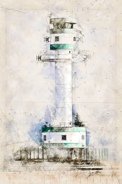 Cyfrowy szkic Artystyczny latarni morskiej w Kilonii w Niemczech — Zdjęcie stockowe