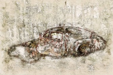 Bir Hurda Araba Dijital sanatsal Sketch