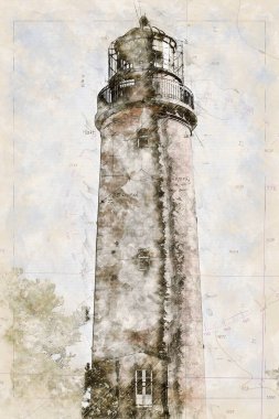 Almanya'da Darss bir Deniz Feneri Dijital sanatsal Sketch 
