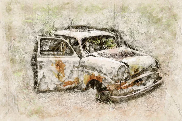 Digital konstnärlig skiss av en skrot bil — Stockfoto