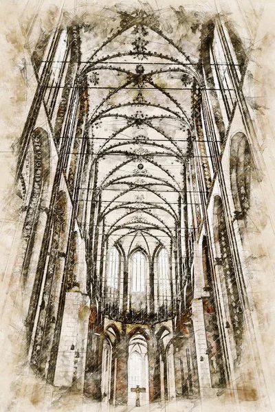 Digitale künstlerische Skizze einer Kathedrale — Stockfoto