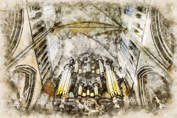 Цифровий художній ескіз собору — стокове фото