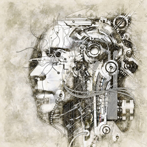 Digital artistic Sketch of a Cyborg