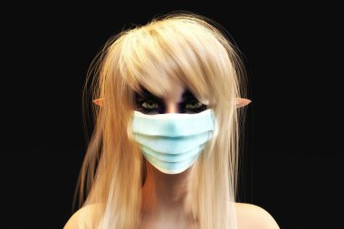 Koruyucu maskeli bir kadının 3 boyutlu görüntüsü