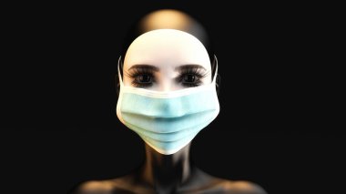 Koruyucu maskeli bir kadının 3 boyutlu görüntüsü