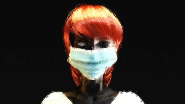 Illustration Female Face Protective Mask Artistic Digital Painting — Stock Photo, Image