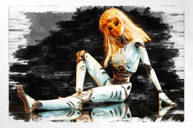 Dişi bir sayborgun sanatsal üç boyutlu çizimi