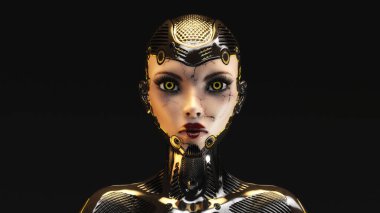 Artistic 3D illustration of a female cyborg clipart