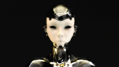 Dişi bir sayborgun sanatsal üç boyutlu çizimi