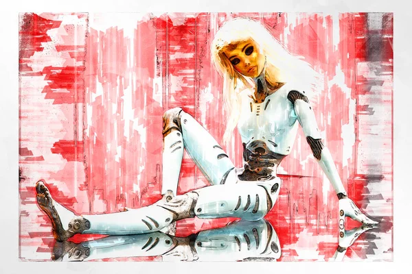 Illustration Artistique Cyborg Femelle — Photo