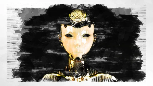 Artistieke Illustratie Van Een Vrouwelijke Cyborg — Stockfoto