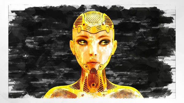女性机器人的艺术化3D图像 — 图库照片