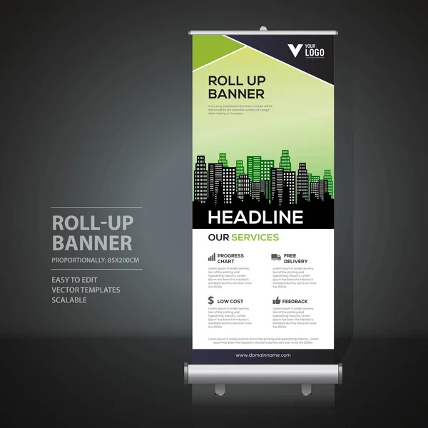 Roll Banner Ontwerpsjabloon Verticaal Abstracte Achtergrond Optrekken Van Design Modern — Stockvector