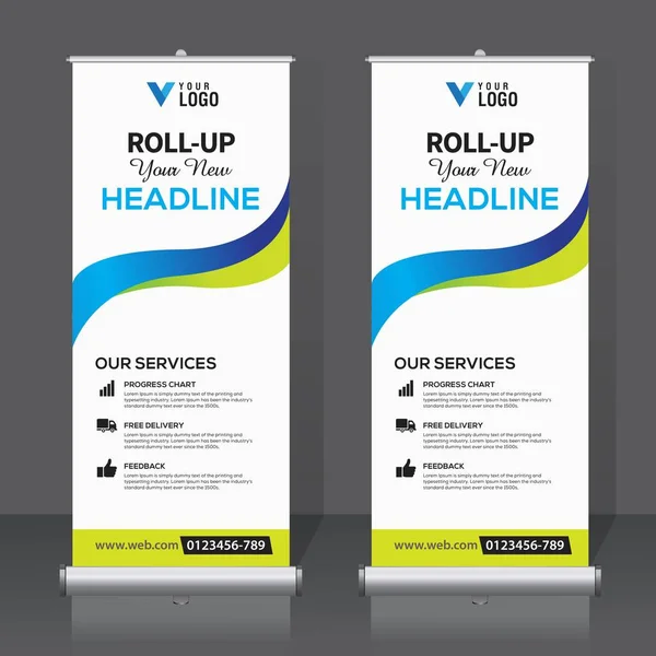 Roll Banner Design Template Verticale Sfondo Astratto Pull Design Moderno — Vettoriale Stock