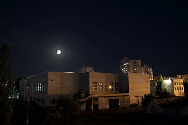 Hold Csillagos Éjszakai Városban — Stock Fotó