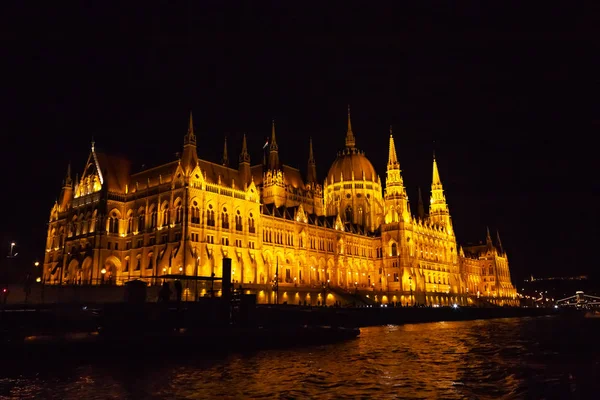 Parlamento Húngaro Por Noche Vista Desde Río Danubio — Foto de Stock