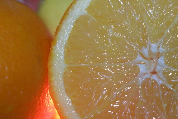 Oranges Tranchées Citron Gros Plan — Photo