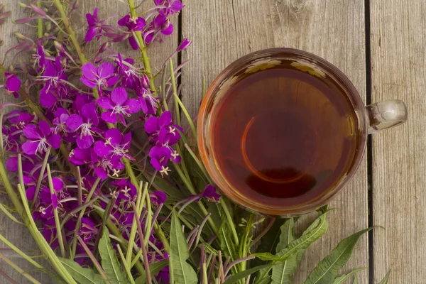 Herb Wierzby Filiżanka Herbaty Drewnianym Tle — Zdjęcie stockowe